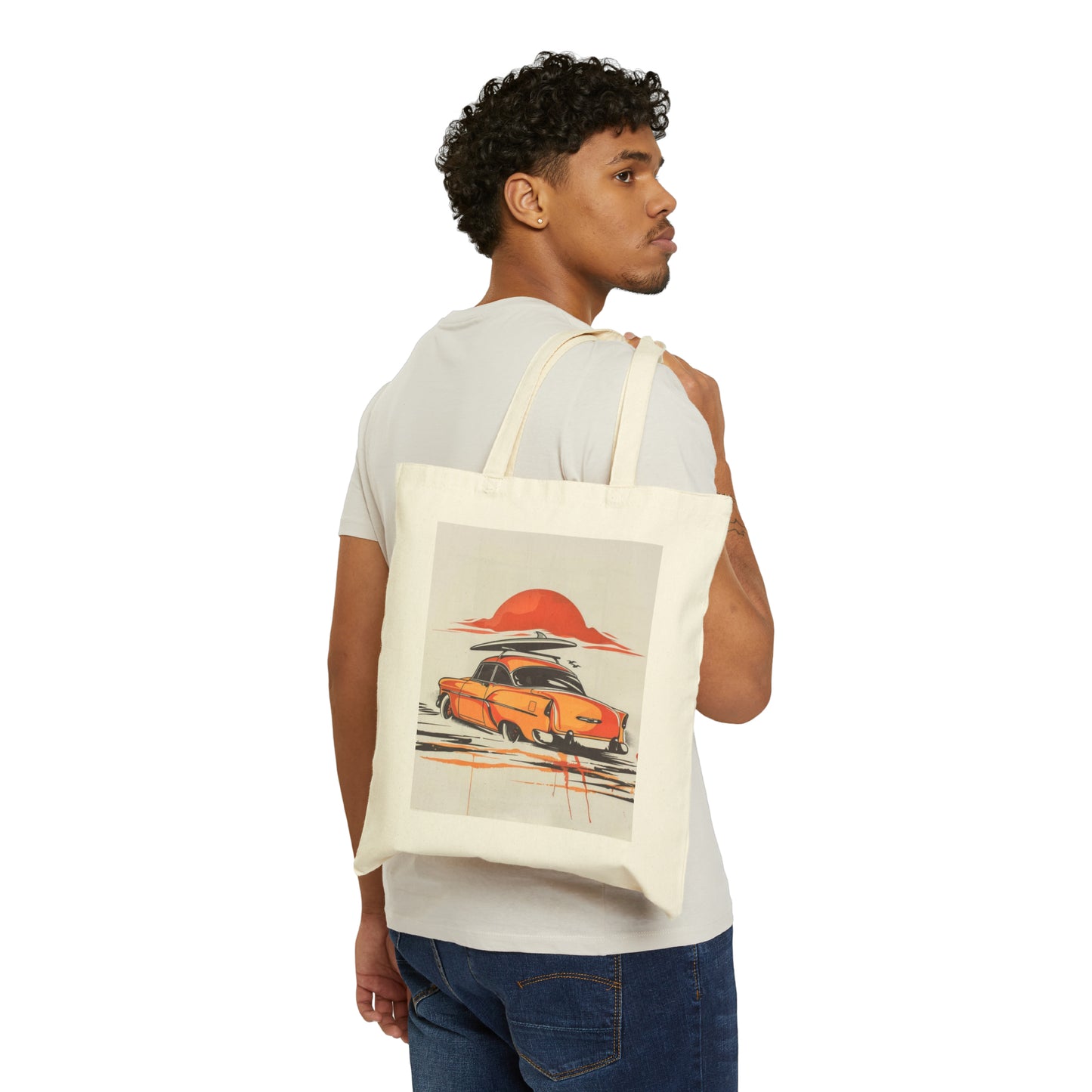 Classic Car with surfboard Tote Bag 15x16