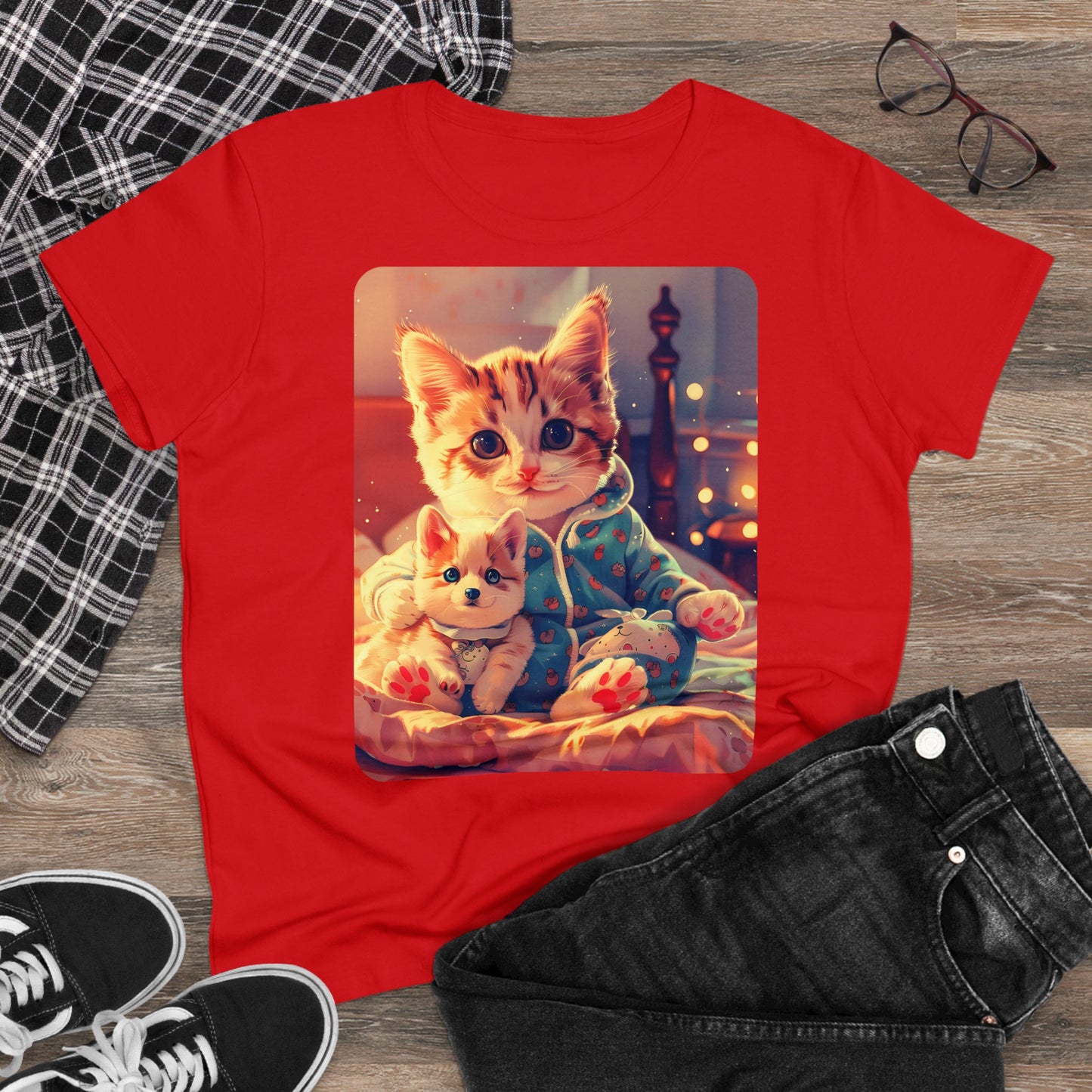 Cat Holding Corgi One  - Colours - One Sided Print - Women's