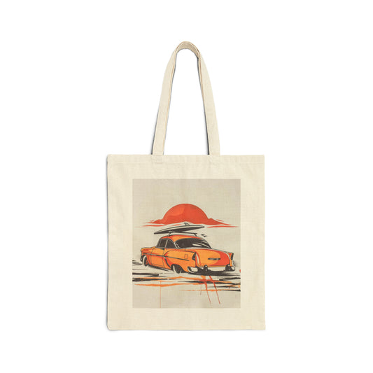 Classic Car with surfboard Tote Bag 15x16