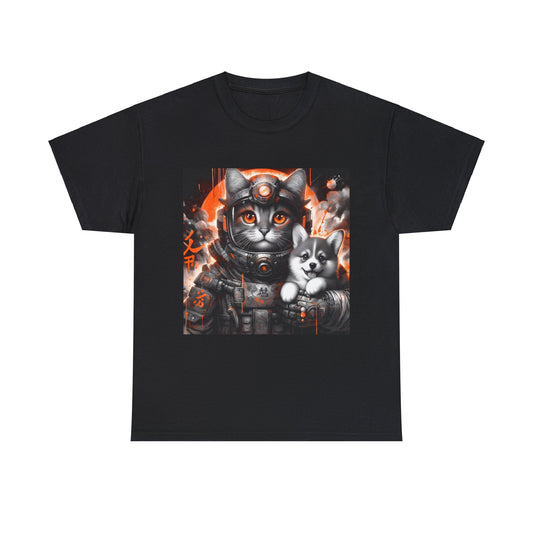 Futuristic Cat holding Corgi - One Sided - Black
